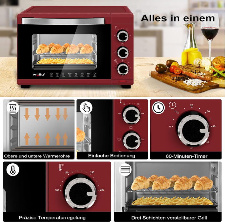 WOLTU Mini Backofen 21 L, elektrischer Minibackofen, Miniofen, Pizzaofen, 1280 W, 100-230 °C, Timer
