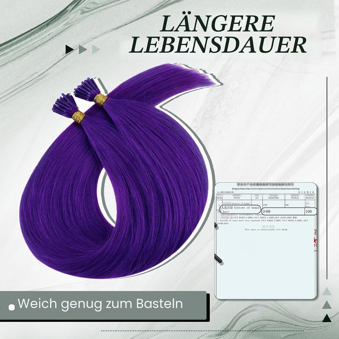 RUNATURE Lila Haarverlangerung Echthaar Bonding Lila 50cm Remy I Tip Extensions Echthaar Purple Bond