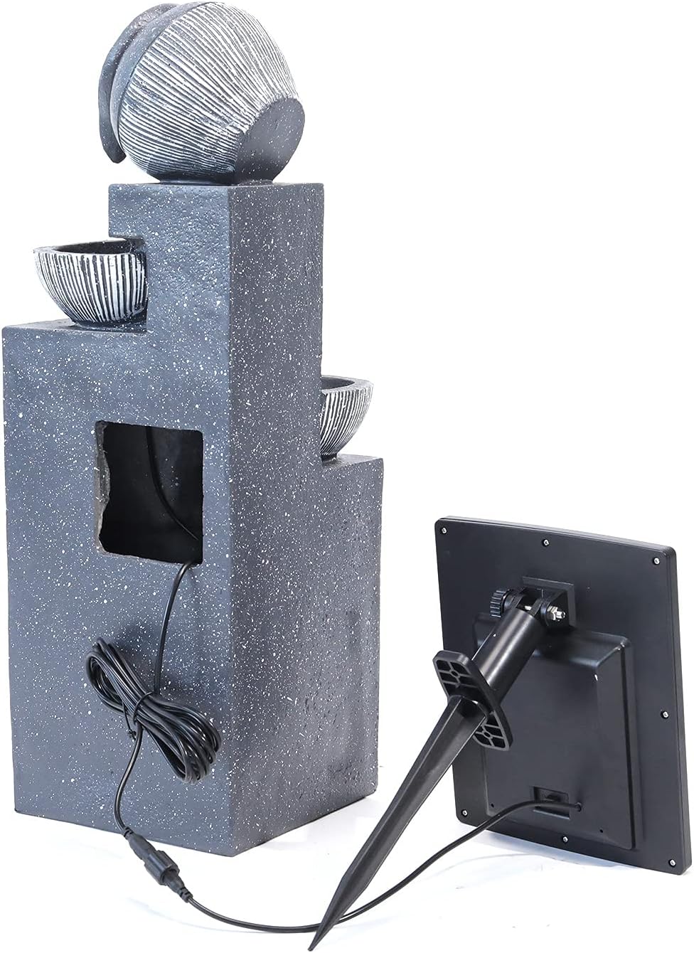 BTGGG Solarbrunnen für Draussen,4-Stufiger Kaskaden Solar Springbrunnen Gartenbrunnen mit LED-Licht