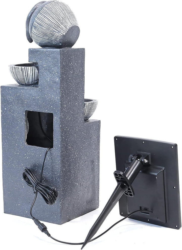 BTGGG Solarbrunnen für Draussen,4-Stufiger Kaskaden Solar Springbrunnen Gartenbrunnen mit LED-Licht