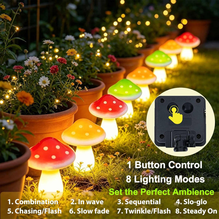 Cozymeow Garten Deko Draussen 6 LED Solar Pilze Deko, 8 Modi Fliegenpilz Wasserdicht solarfiguren fü