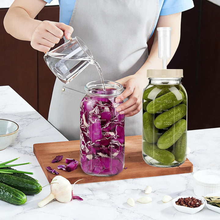Fermentierglas 2 Stück 2L, Fermentiergläser mit Gärventil und Datumsanzeige, Breiter Mund Fermentier