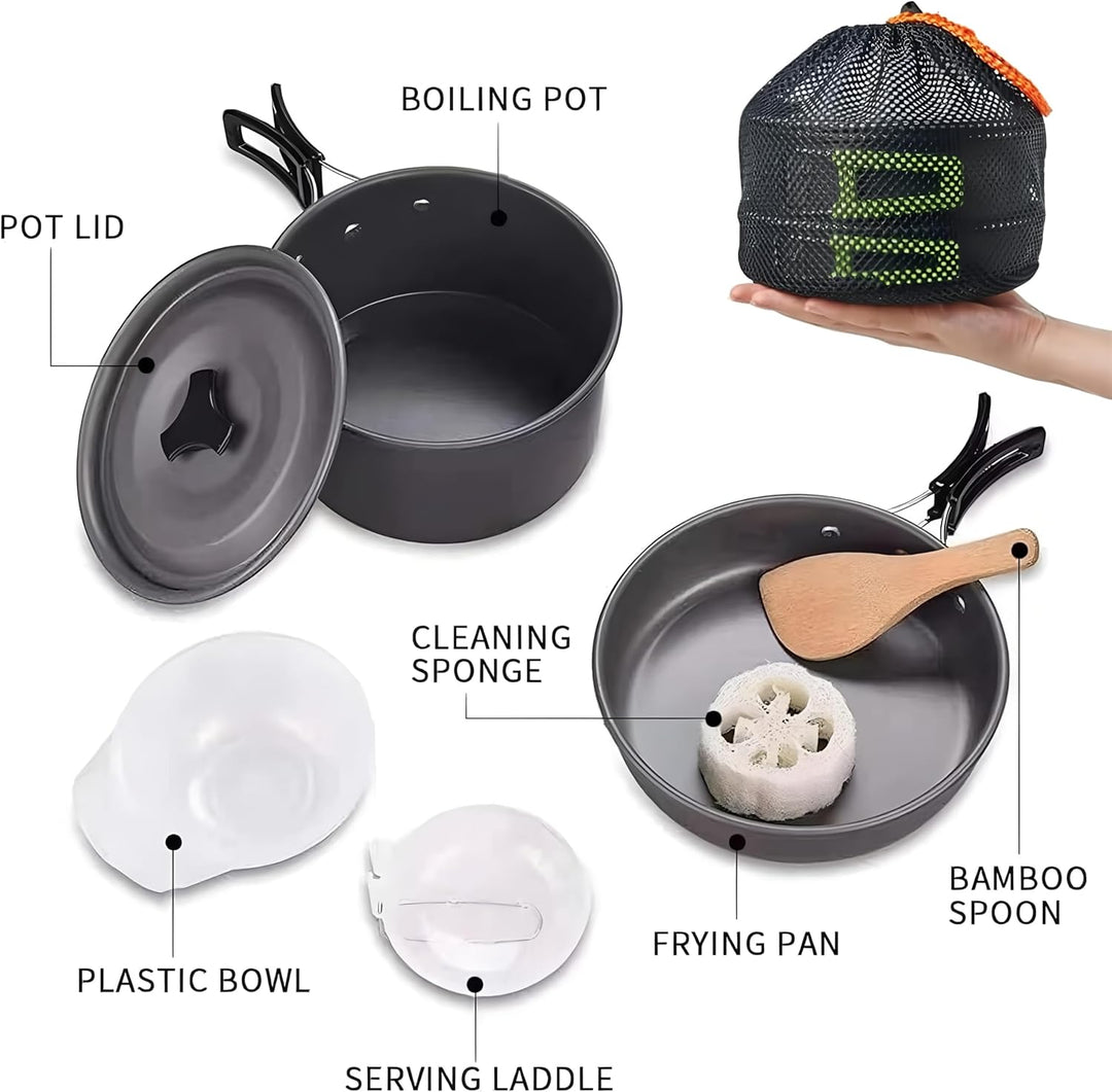 aiGear Camping Kochgeschirr Set/Outdoor Geschirr Set | Camping Topf Kochtopf Tragbar Aluminium | mit