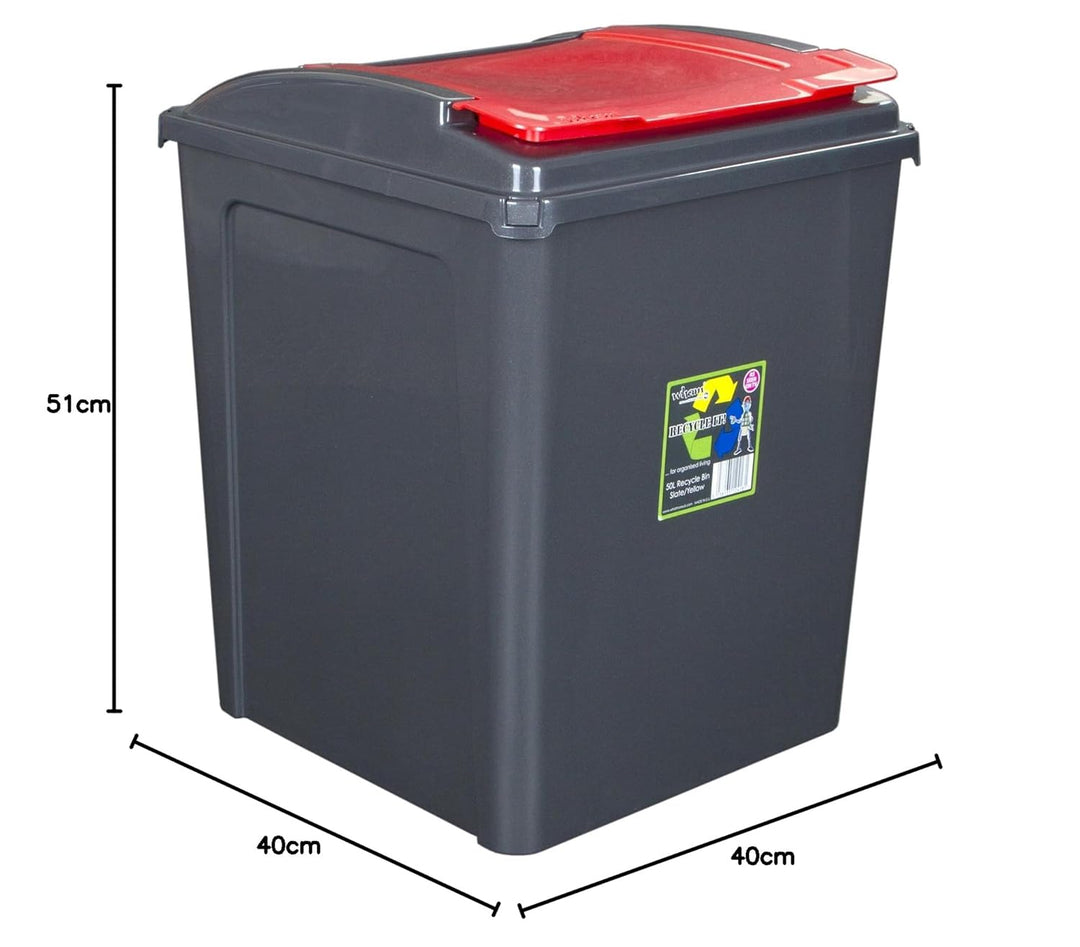 3 Stück Mülleimer mit Deckel 50 Liter - GELB ROT BLAU - Recycling Mülltrennung Abfalleimer Abfallbeh
