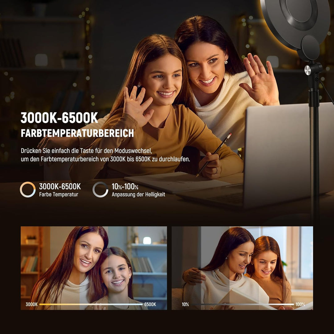 NEEWER Basics 7" Tisch Ringlicht für Videoaufnehmen, 10W dimmbare Vollbild Key Light mit Ständer/Tel