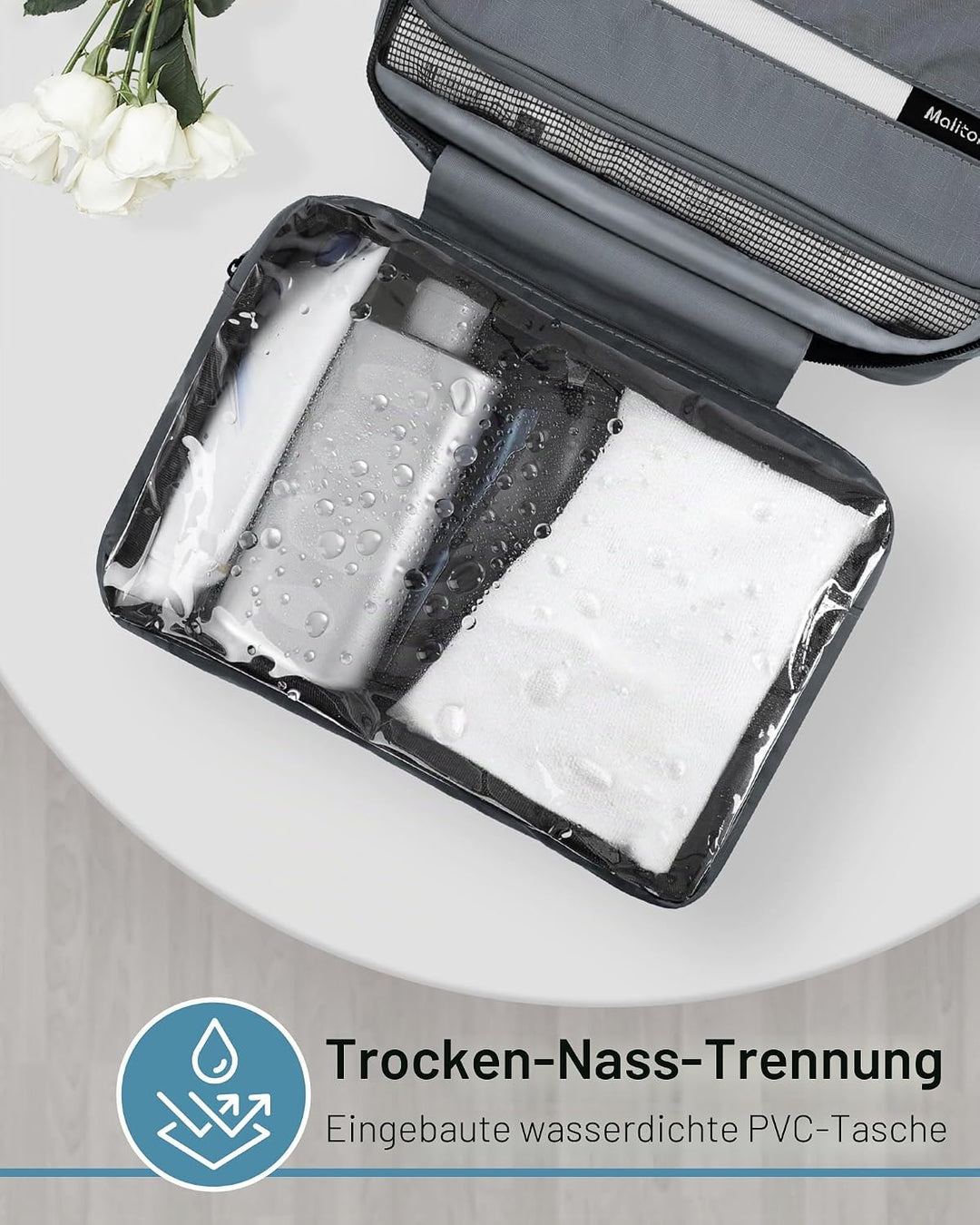 Maliton Kulturbeutel zum Aufhängen [Wasserdicht] - Grosse Reisetasche für Reise/Dienstreise/Fitness/