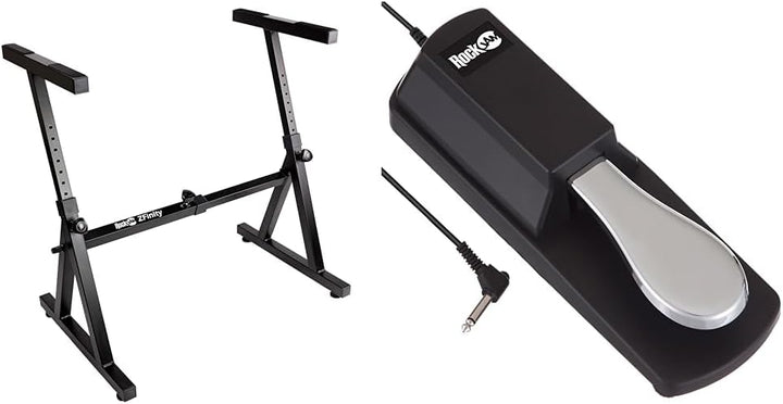 RockJam Heavy Duty Z-Style Keyboard Stand for Digital Pianos and Electronic Keyboards - Black & Sust