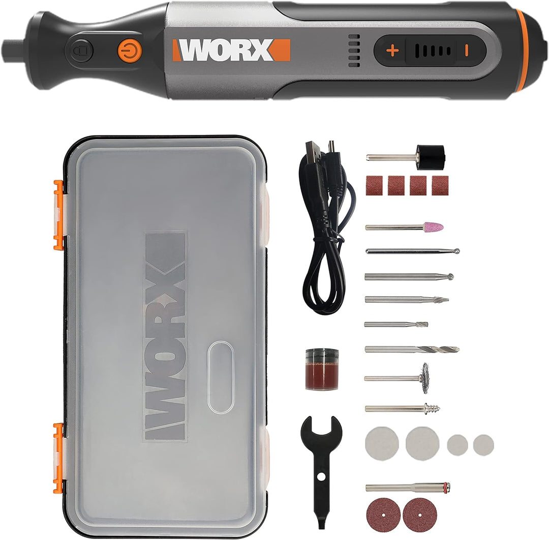 WORX Akku Multifunktionswerkzeug 8V WX106 mit 23 Zubehören Variable Drehzahleinstellung 5000-28000 U