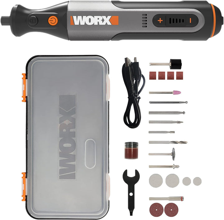 WORX Akku Multifunktionswerkzeug 8V WX106 mit 23 Zubehören Variable Drehzahleinstellung 5000-28000 U
