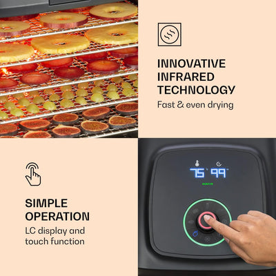 Klarstein Florida Jerky Dörrautomat, 500W, Infarottechnik, LCD-Display, 4 Programme für Obst, Fleisc