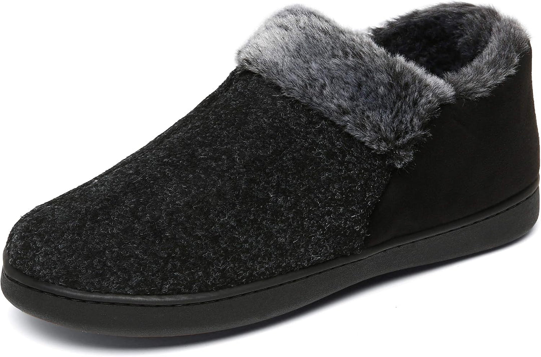 Mishansha Herren Winter Warme Hausschuhe Memory Foam Plüsch Pantoffeln,Gr.39-48, Rauchiges Schwarz 4