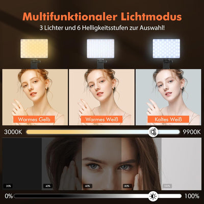 ETENTOUS Selfie Licht mit Clip, 72 LED Videolicht Dimmbare 3000K-9900K, Eingebauten Rechargeable Akk