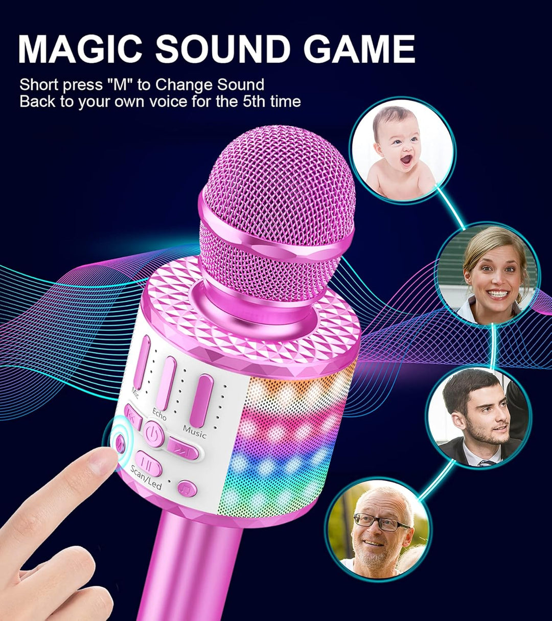 Karaoke Mikrofon, Drahtloses Bluetooth Mikrofon Kinder mit LED, Tragbares Karaoke Maschine zum Singe