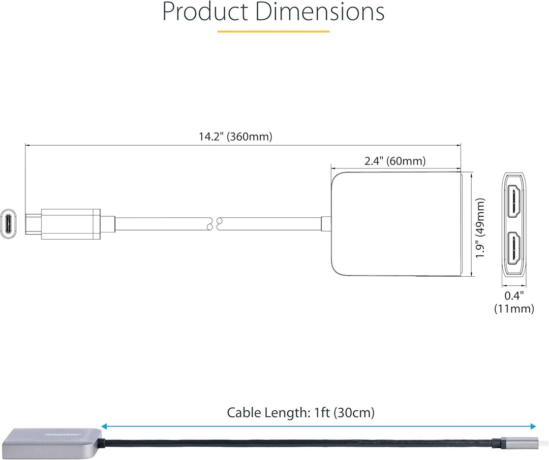 StarTech.com USB-C auf Dual HDMI Adapter, USB Typ-C Multi-Monitor MST Hub, Dual 4K 60Hz HDMI Laptop