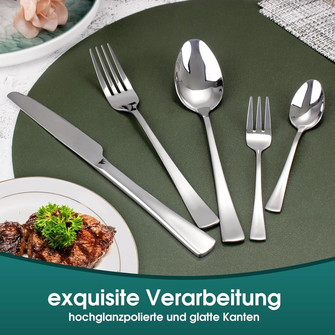 Besteckset 12 Personen,60 teilig Essbesteck Set mit Messer,Gabel,Löffel,Hochwertiges Edelstahl Spieg