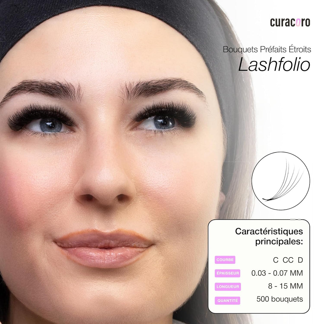 Curacoro LashFolio Schmale Promade Fächer, handgefertigte Volumenwimpern, 5D ~ 10D C CC D Curl, Dick