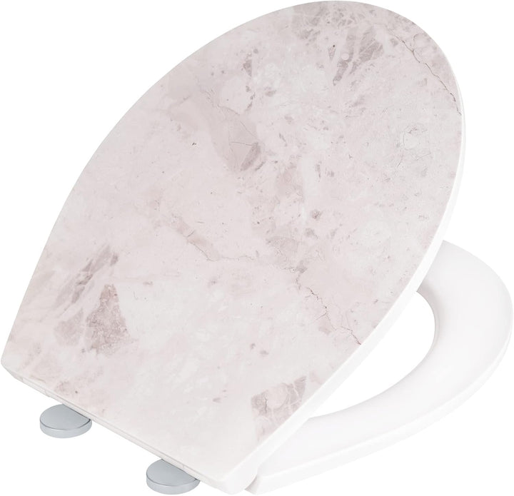 WENKO WC-Sitz White Marble, robuster Toilettensitz aus antibakteriellem Duroplast mit Absenkautomati