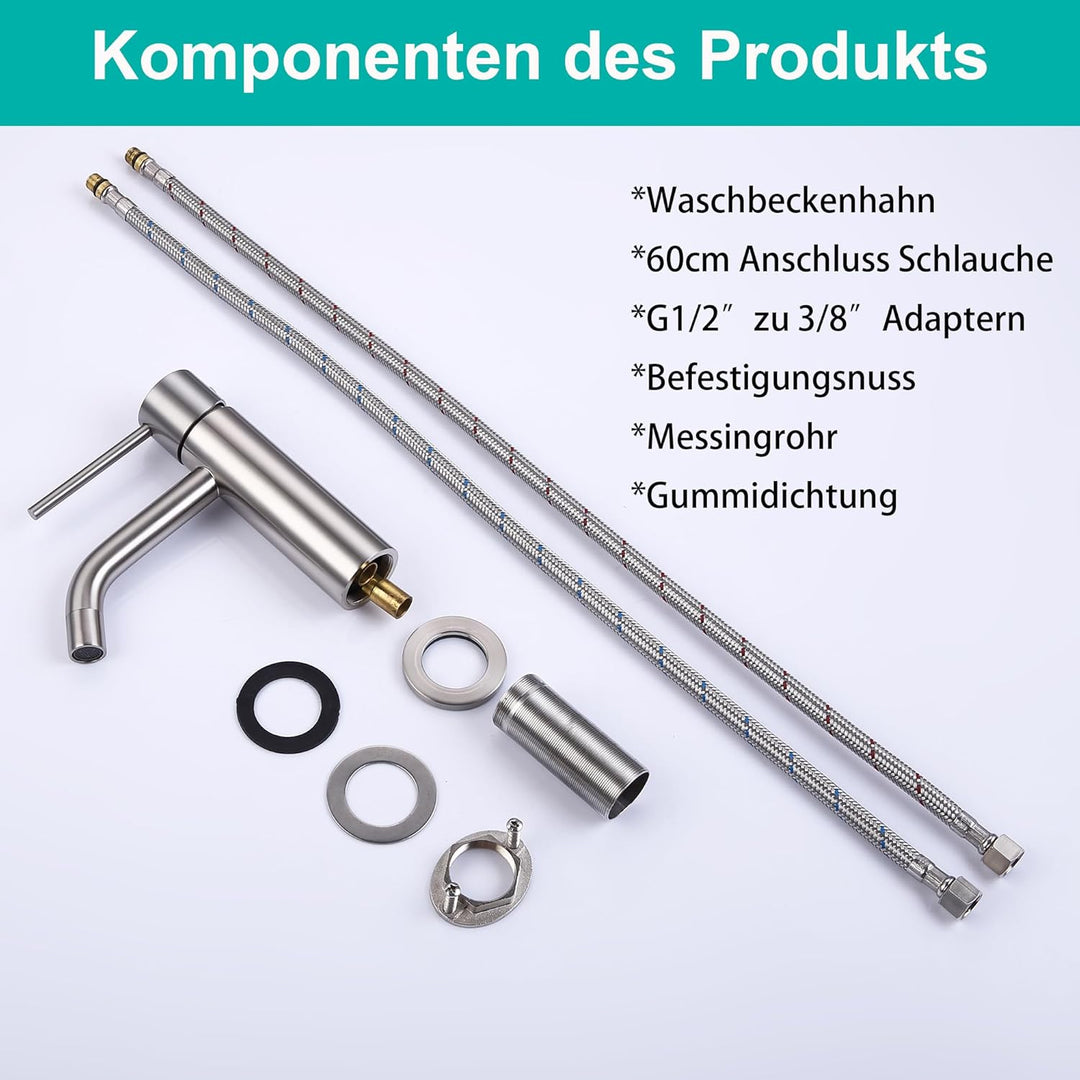 Wasserhahn Bad Gebürstetes Nickel Edelstahl, Anti Korrosion Bleifrei Unterdruck Waschbecken Armature