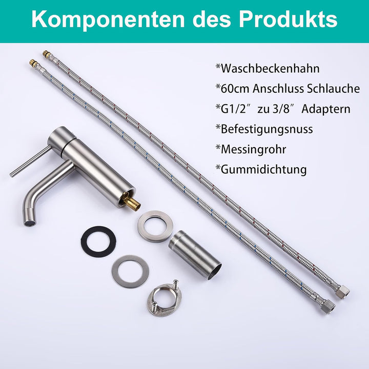 Wasserhahn Bad Gebürstetes Nickel Edelstahl, Anti Korrosion Bleifrei Unterdruck Waschbecken Armature