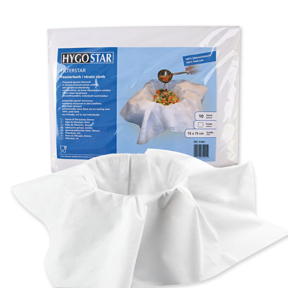 Hygostar Einweg Passiertücher Filterstar, 10x Einweg Käsetücher mit Spezial-Vliesstoff, Abseihtücher
