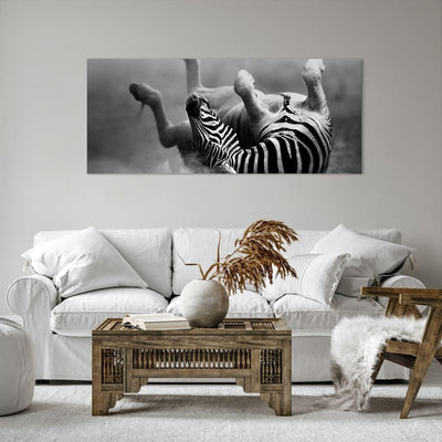 Wandbilder Dekoration Wohnzimmer Zebra Streifen Tier wild Panorama Bilder auf Leinwand 120x50cm Lein