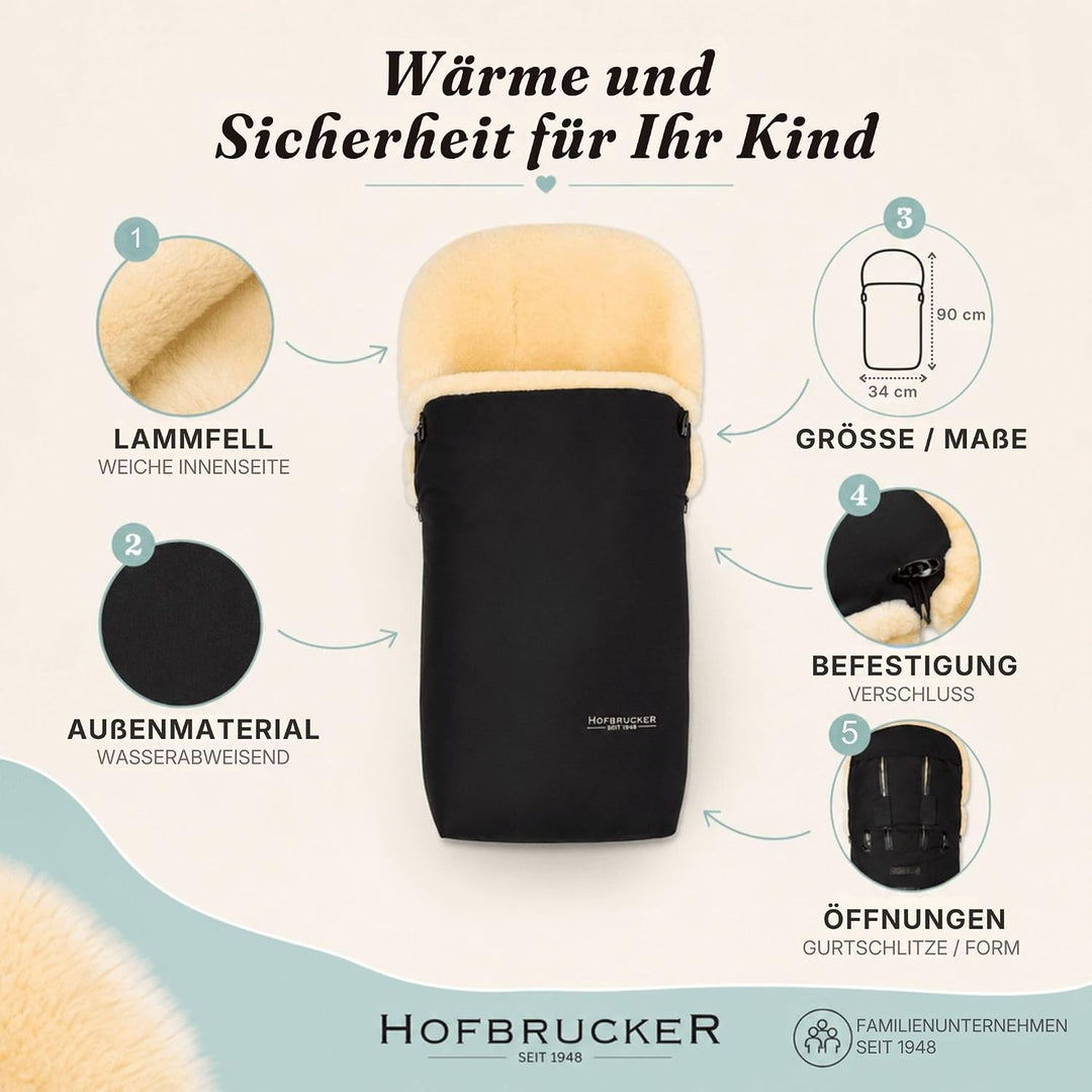 Hofbrucker Lammfell-Fusssack Putzi Kinderwagen, Buggy/Winterfusssack wind- &amp; wasserabweisend/Warmer