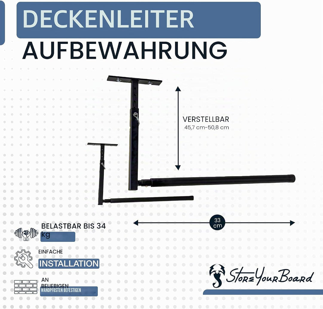 StoreYourBoard Verstellbare Leiter Deckenregal, Garagenaufbewahrung, Klappleitern, Verlängerungsleit