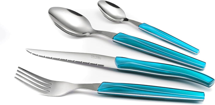 Lou Laguiole RISING SUN Besteck Set 6 Personen | 24-teilig | Türkis glänzend | Essbesteck 6 Personen