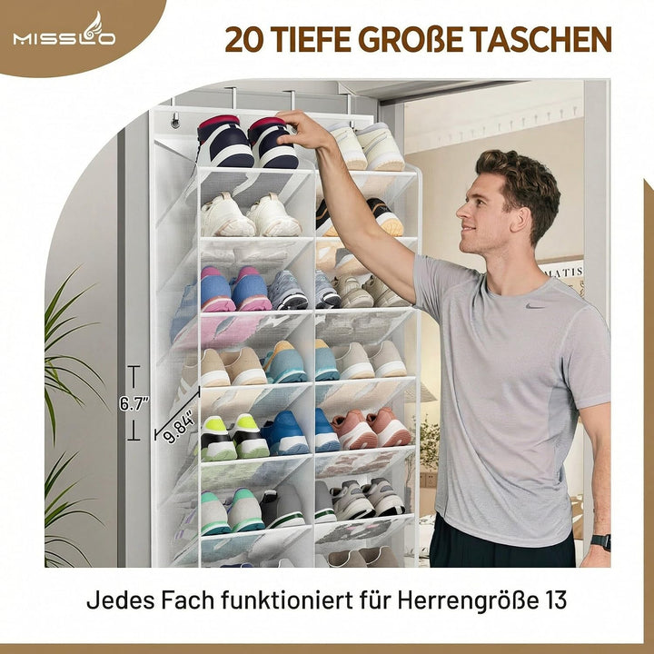 MISSLO 30 Paar Schuhorganizer Tür Hängend Atmungsaktives Mesh Tür Schuhregal für Kleiderschrank mit