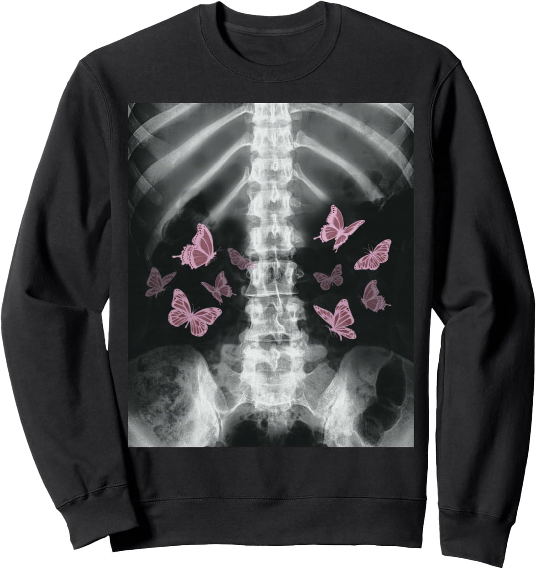 Xray Skelett Pink Schmetterling Egirl y2k Harajuku Dark Grunge Sweatshirt