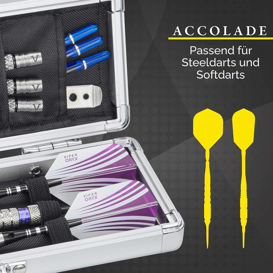 Casemaster Accolade Aluminium-Dartkoffer für 3 Stahlspitzen und weiche Dartpfeile. Schlankes Profil