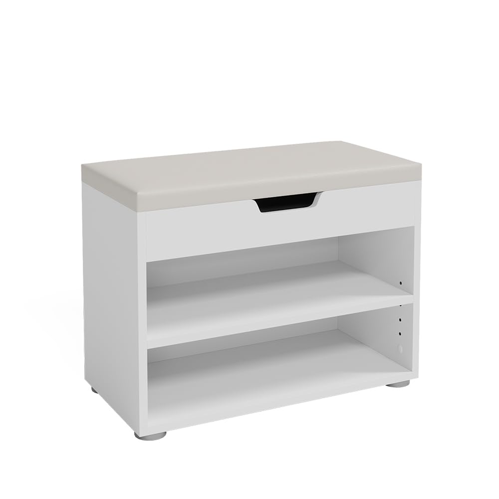 Vicco Schuhbank Rolfe, Sitzbank mit Stauraum, Weiss, 60 x 45 cm, Weiß