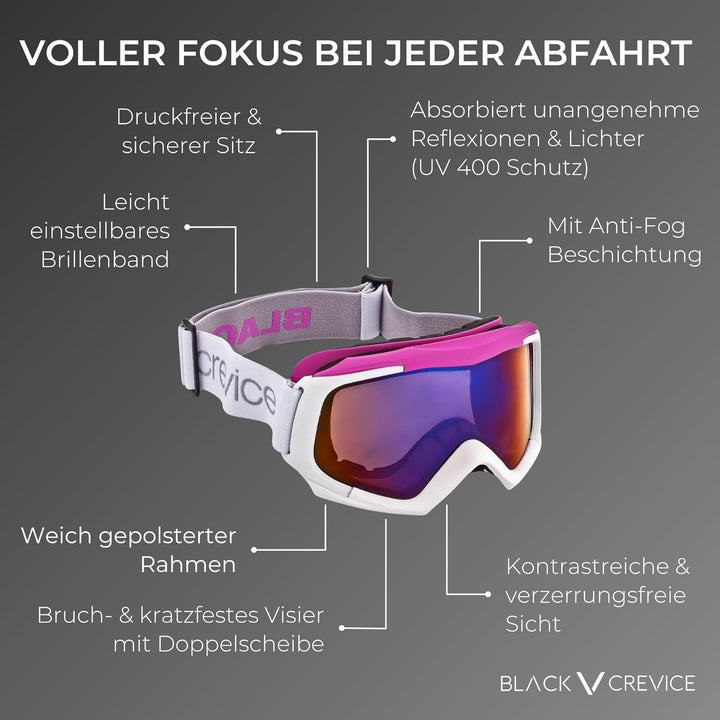 Black Crevice Damen Skibrille mit Doppelscheibe Einheitsgrösse Weiss/Pink, Einheitsgrösse Weiss/Pink
