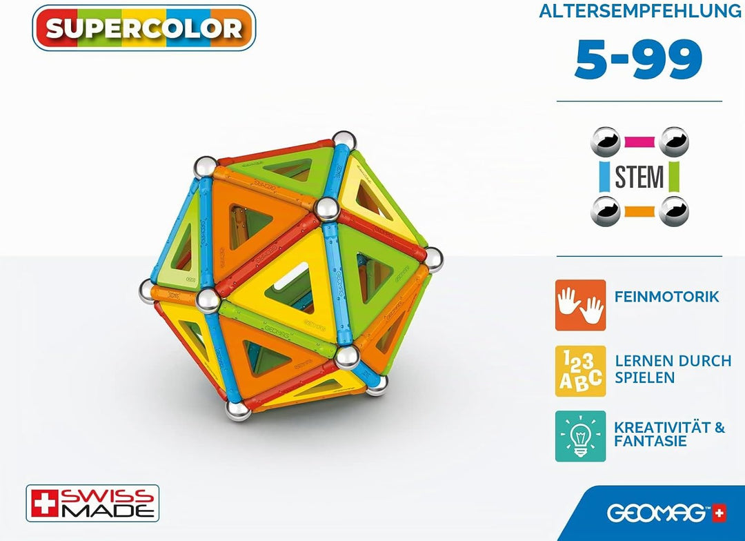 GEOMAG - Classic Supercolor RE 114 Teile, Magnetische Bausteine für Kinder mit Stäben und Paneelen,