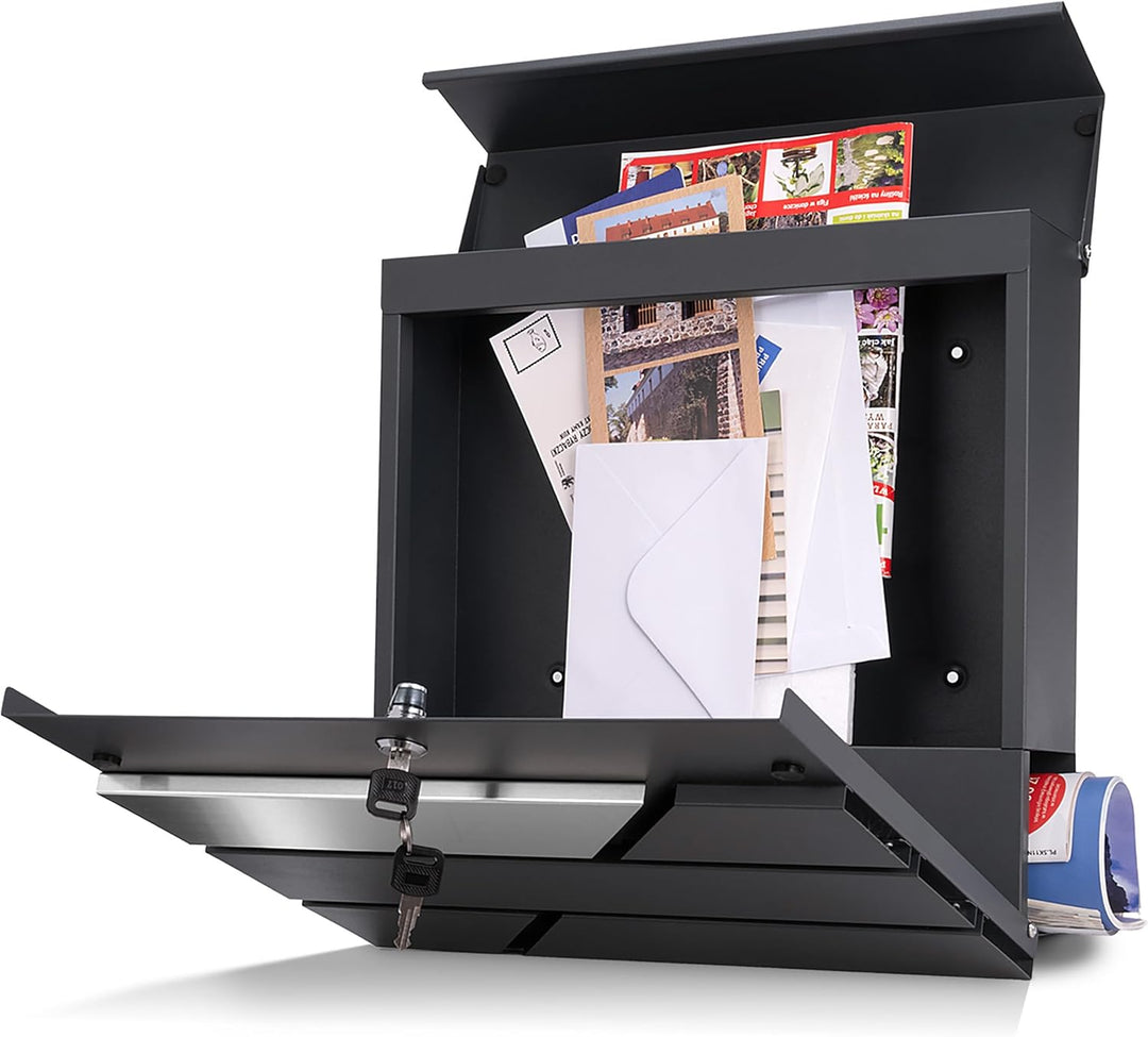 Verda Briefkasten mit Zeitungsfach, Anthrazit, 37 x 37 x 11 cm, 2x Schlüssel, Edehlstahl Postkasten