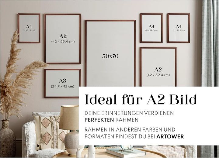 Artower® Bilderrahmen Vintage Braun Holz Rahmen für DIN A2 42 x 59,4 cm | Posterrahmen Gross für Col