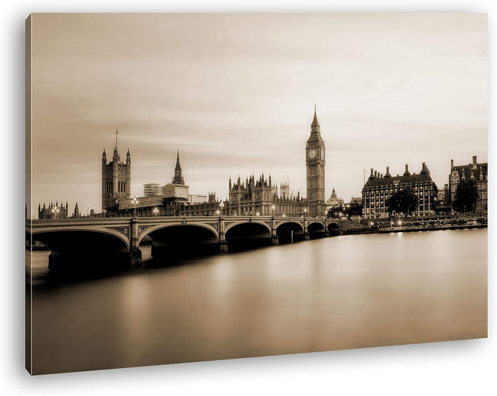 deyoli Skyline von London Format: 80x60 Effekt: Sepia als Leinwandbild, Motiv fertig gerahmt auf Ech