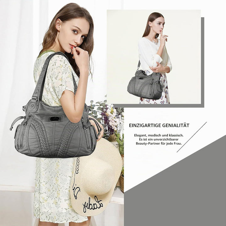 AngelKiss Handtasche Damen Schultertasche Multifunktionale Umhängetaschen Wasserdicht PU Veganes Led
