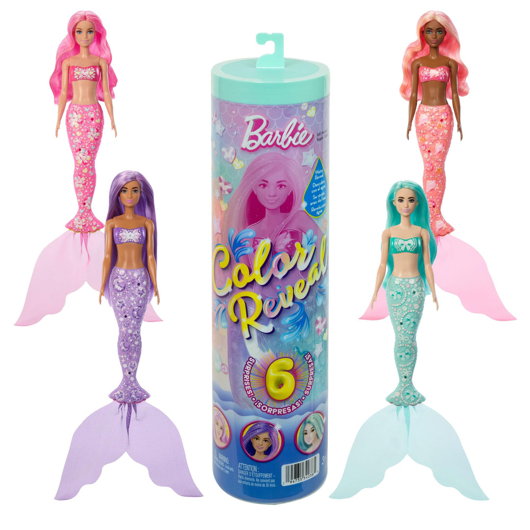 Barbie Color Reveal Reihe Meerjungfrauen-Puppe und Accessoires mit 6 Überraschungen, einschliesslich