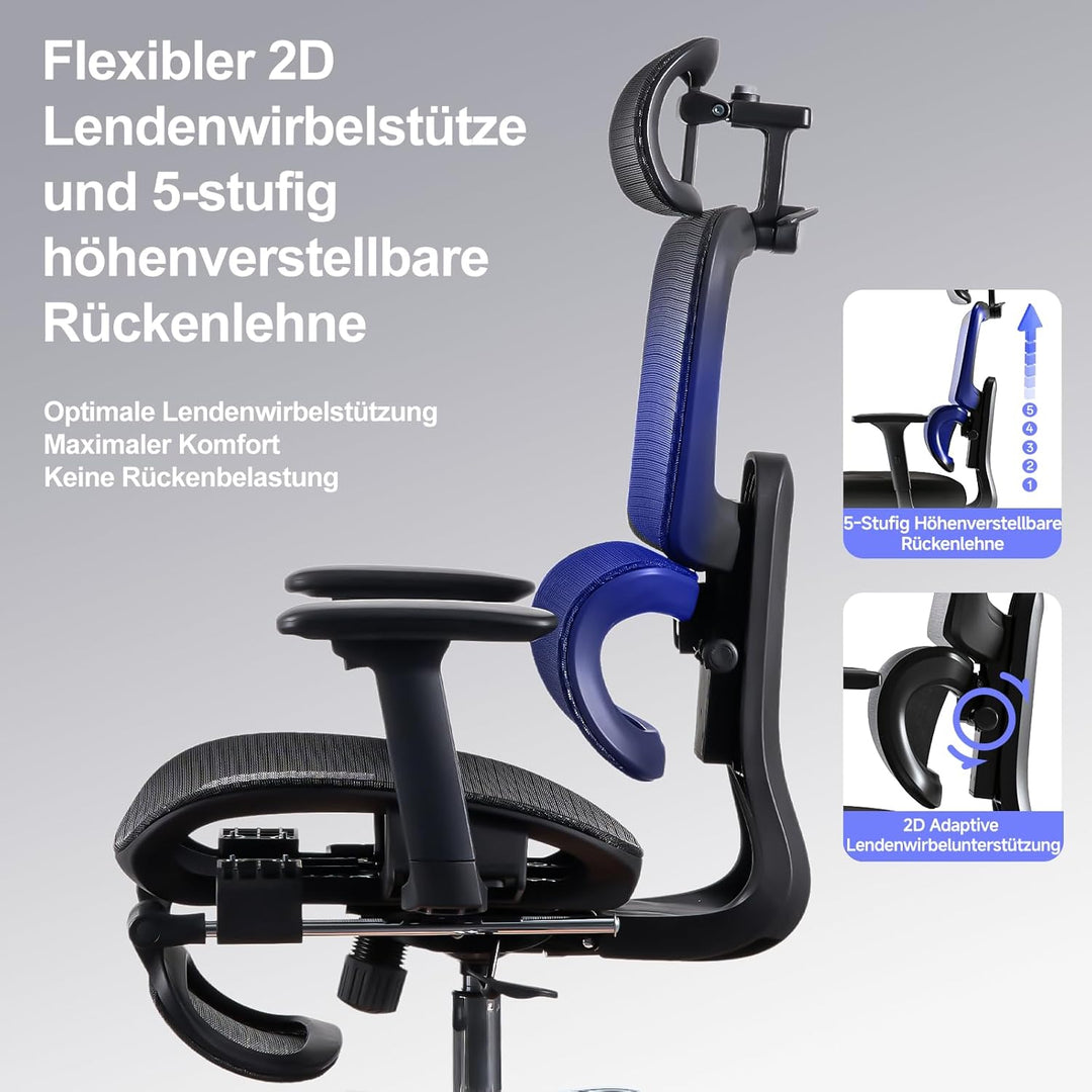 LarkLeaves Ergonomischer Bürostuhl mit Fussstuhl & 3D Armlehnen - Gaming Stuhl mit 5-Fach Höhenverst