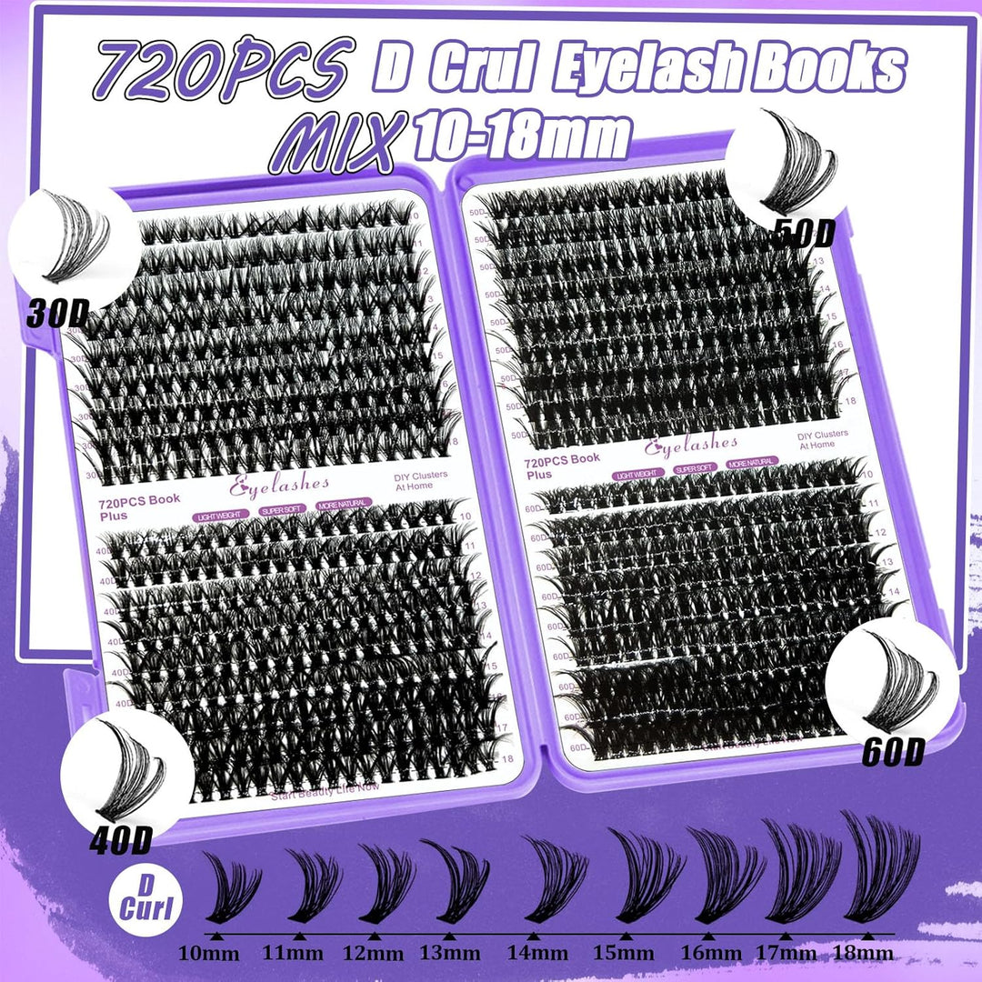 DNSGOOR DIY Wimpern Extensions Kit 840Pcs D Curl Wimpern Cluster Erweiterung Set mit Lash Spiegel Bo