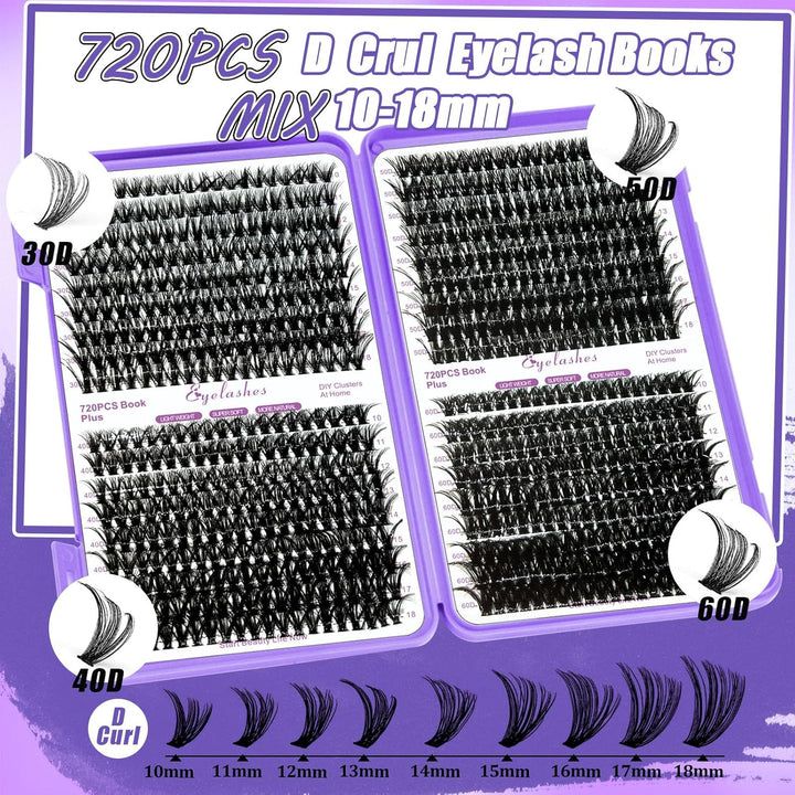 DNSGOOR DIY Wimpern Extensions Kit 840Pcs D Curl Wimpern Cluster Erweiterung Set mit Lash Spiegel Bo