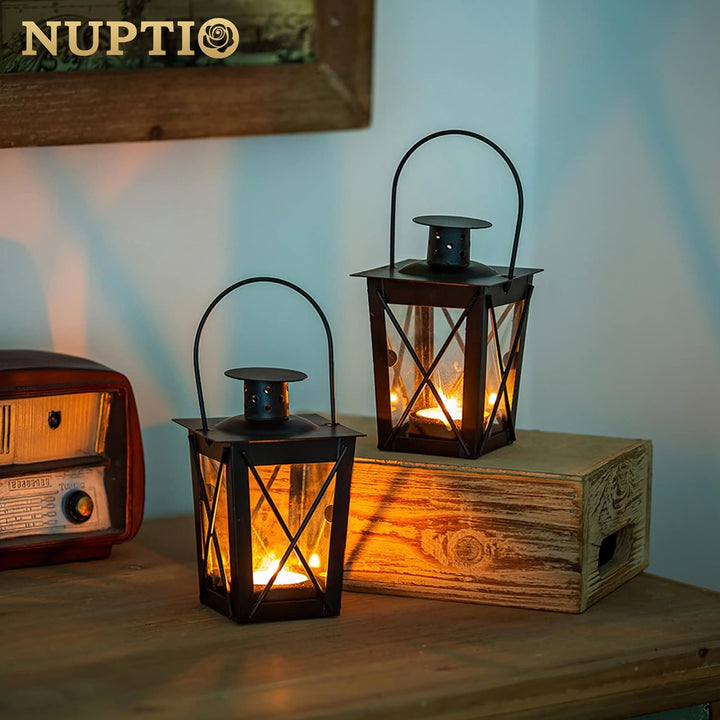 Nuptio 4 Stück Lanterne en Verre à Terre Suspendue, Lanterne en Verre Portable, Petite Lanterne Rétr