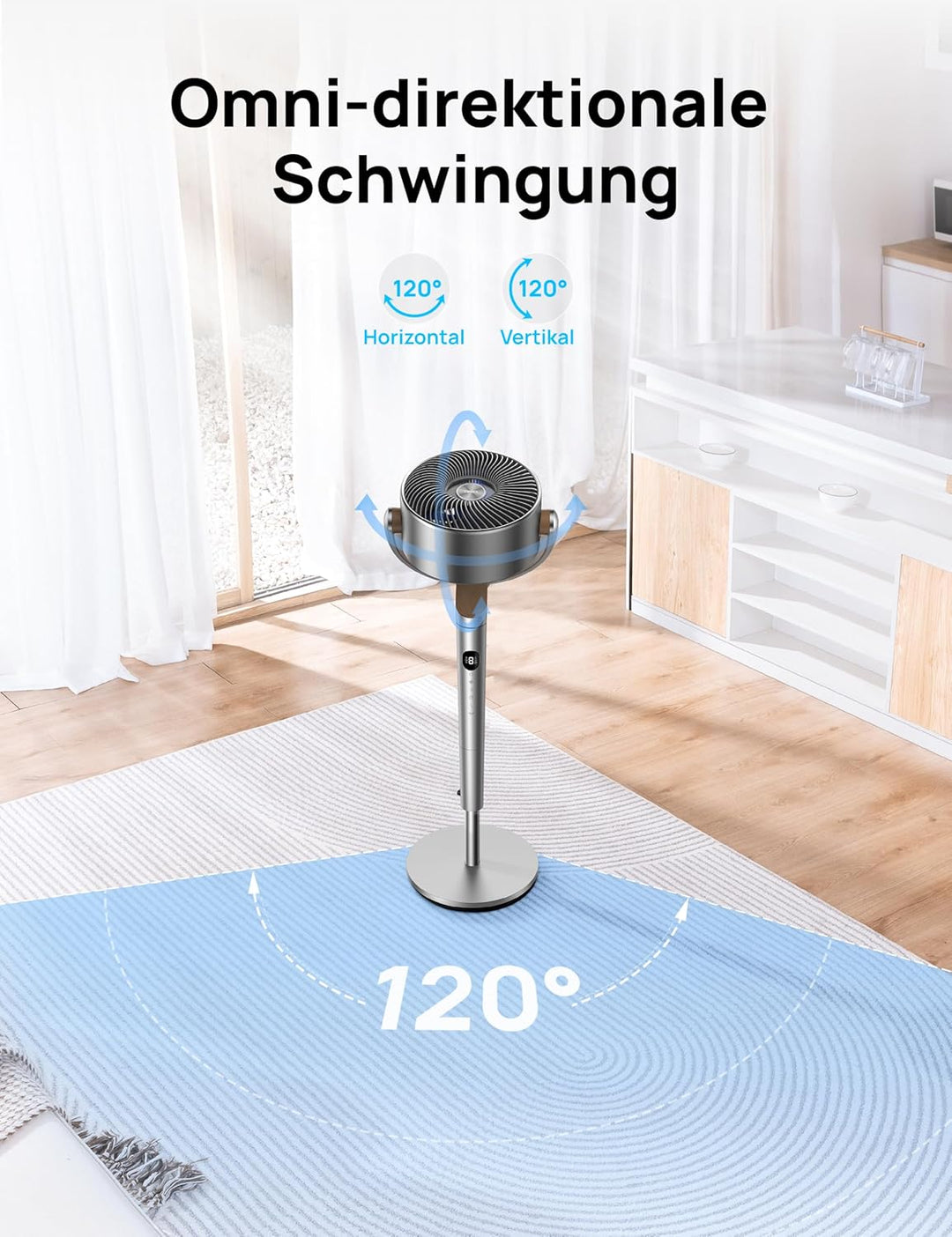 DREO Smart Standventilator, 120°+120° Oszillierend Ventilator mit Wi-Fi/Sprachsteuerung, 20dB Leiser