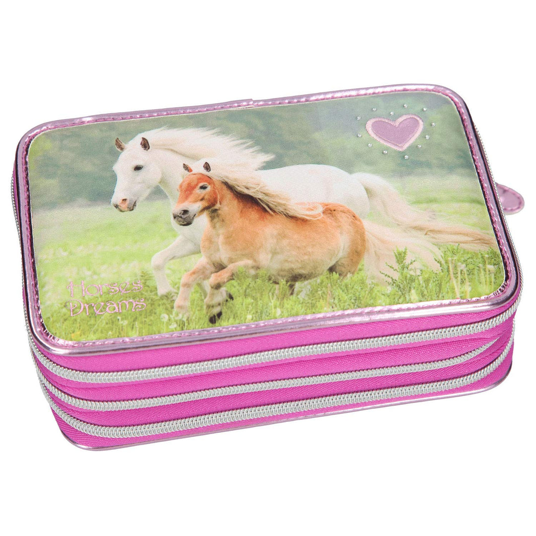 Depesche 10532 Federtasche 3 Fach, Horses Dreams, rosa, bunt