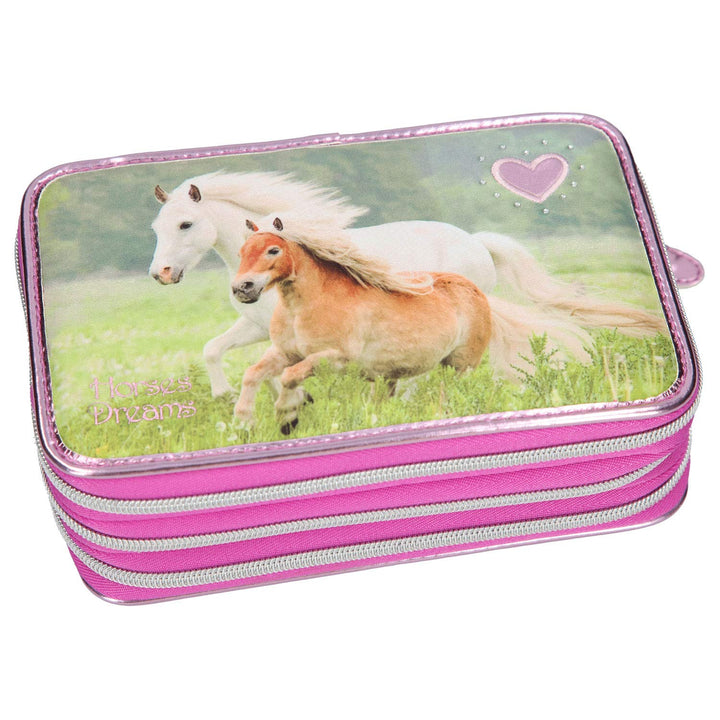 Depesche 10532 Federtasche 3 Fach, Horses Dreams, rosa, bunt