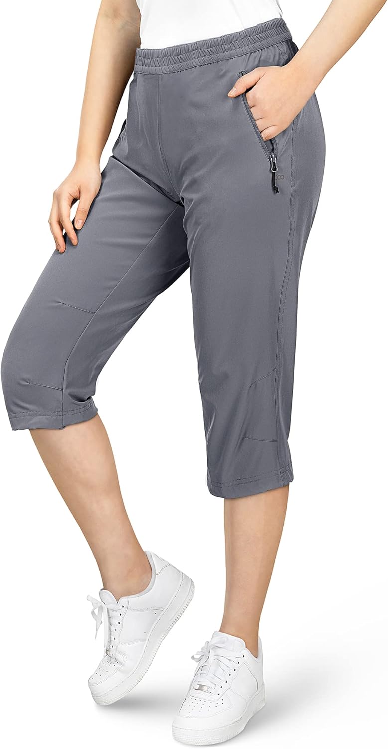 33,000ft Damen 3/4 Hose Capri Wanderhose Stretch Leichte Radhose Taschen Sommer Outdoor Golf Hose 36