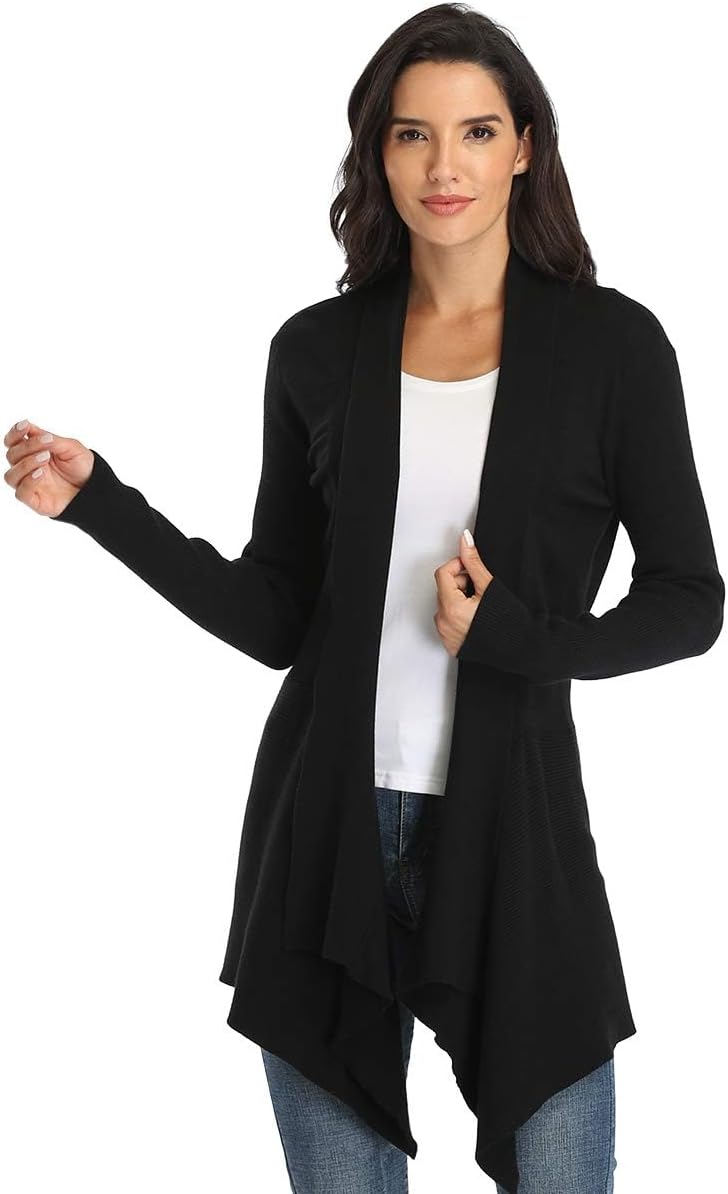 Dilgul Cardigan Damen Strickjacke Langarm Strickmantel Lang Pullover Open Front Unregelmässiger Saum