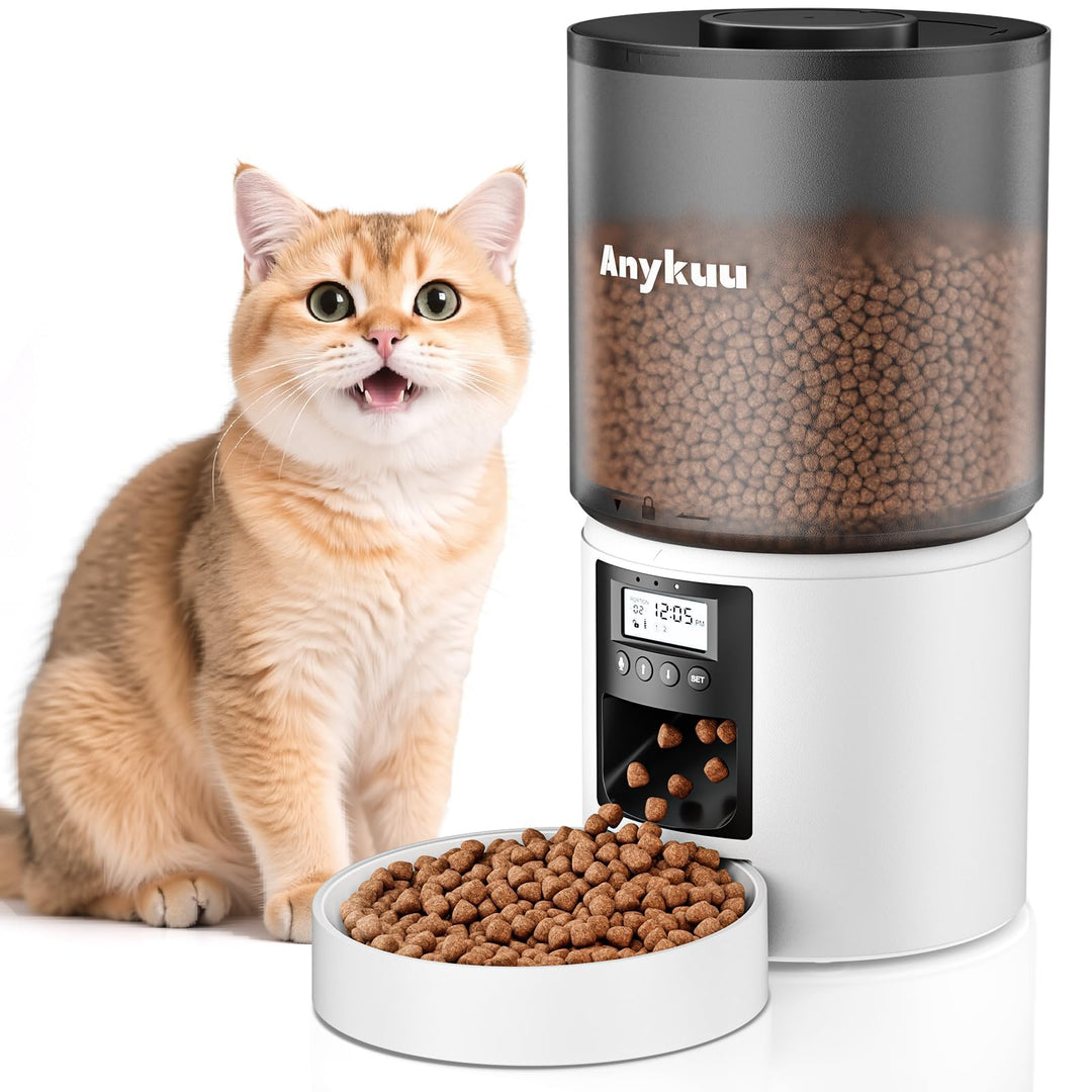 Anykuu Futterautomat Katze &amp; Hund 4L Pet Feeder Cat mit Timer &amp; Portionskontrolle 1-6 Mahlzeiten pro