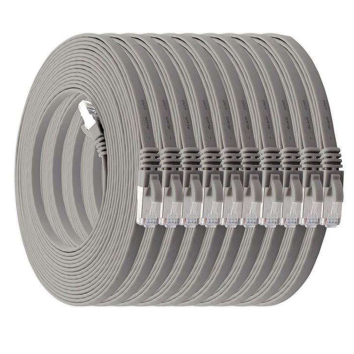 10m - grau - 10 Stück Cat7 Flachkabel Netzwerkkabel Cat 7 Rohkabel Gigabit Lan (10Gbit/s) Flachbandk